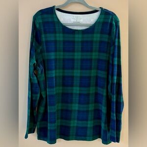 Talbots 2X EUC Long-sleeve Black Watch Plaid Tee